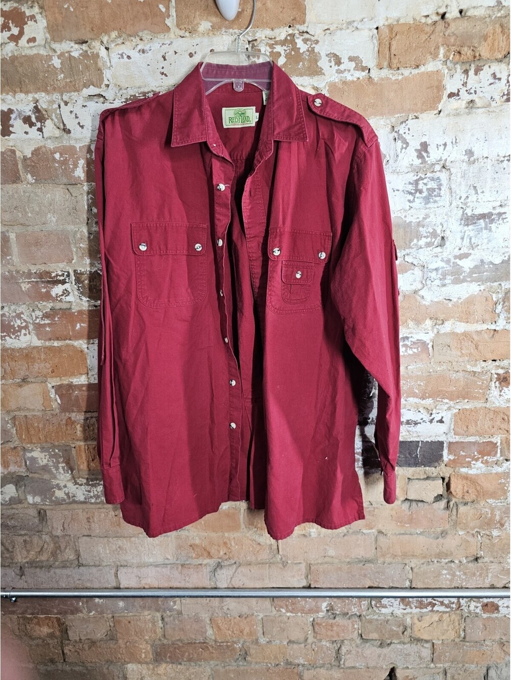 Vintage RedHead Men's Safari Shirt L Red Cotton Epaulets Utility Fishing